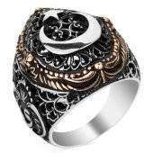 Ay Yıldız Tasarımlı Vav Figürlü 925 Ayar Gümüş Yüzük thumbnail 3