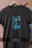 Oversize El Gato Negro İllustration With Skull Black And Blue  Tasarımlı Unisex T-Shirt thumbnail 11
