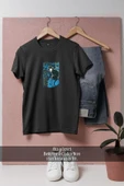 Oversize El Gato Negro İllustration With Skull Black And Blue  Tasarımlı Unisex T-Shirt thumbnail 10
