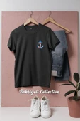 Oversize Çiçekli Çıpa - Çapa Cep Tasarımlı Unisex T-Shirt - 7