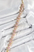 Pirinç Zirkon Taşlı Pembe Kalp Baget Model Gold Renk VIP Seri Kadın Bileklik - TJ-BB7502 thumbnail 2