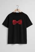 Oversize Kırmızı Papyon Red Bow Tie Göğüs Tasarımlı Unisex T-Shirt thumbnail 9