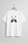 Oversize Sarı Papyon İle Panda Göğüs Tasarımlı Unisex T-Shirt thumbnail 1