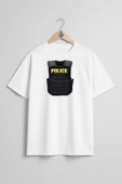 Oversize Polis Çelik Yelek Göğüs Tasarımlı Unisex T-Shirt - 3