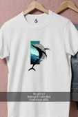 Oversize Whale İllustration Black And White  Tasarımlı Unisex T-Shirt thumbnail 4