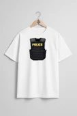 Oversize Polis Çelik Yelek Göğüs Tasarımlı Unisex T-Shirt - 7