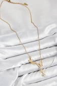 316L Çelik Zirkon Taşlı Kelebek Model Gold Renk Kadın Kolye - TJ-BKO10405 thumbnail 2