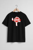Oversize Stop Dur Tabelası Göğüs Tasarımlı Unisex T-Shirt thumbnail 11
