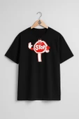 Oversize Stop Dur Tabelası Göğüs Tasarımlı Unisex T-Shirt thumbnail 9