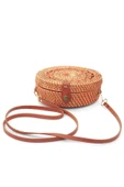 El Yapımı Hasır Rattan Desenli Yuvarlak Kutu Çanta thumbnail 4