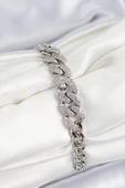 Pirinç Zirkon Taşlı Küba Zincir Model Gümüş Renk Kadın Bileklik - TJ-BB7534 thumbnail 1