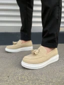 JY154 Blaze Bağcıksız Püsküllü Süet Erkek Günlük Spor Klasik Ayakkabı SBT - Krem thumbnail 2