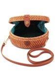 El Yapımı Hasır Rattan Desenli Yuvarlak Kutu Çanta thumbnail 6