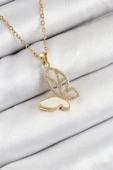 316L Çelik Zirkon Taşlı Kelebek Model Gold Renk Kadın Kolye - TJ-BKO10359 thumbnail 1