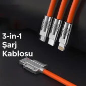 3'ü 1 Arada 120W Destekli Hızlı Şarj Kablosu  TypeC iPhone, Micro USB - 5