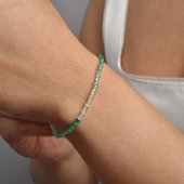 14 Ayar Altın Kaplama  Doğal Gölgeli Yeşil Oniks Minimal Gümüş Bileklik - BGS00105 thumbnail 1
