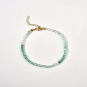 14 Ayar Altın Kaplama  Doğal Gölgeli Yeşil Oniks Minimal Gümüş Bileklik - BGS00105 thumbnail 2