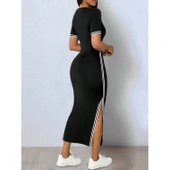 Lucky Life Kadın Kısa Kollu V Yakalı Yandan Yırtmaçlı Viskon Iki Iplik Elbise - 5