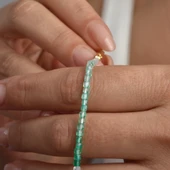 14 Ayar Altın Kaplama  Doğal Gölgeli Yeşil Oniks Minimal Gümüş Bileklik - BGS00105 thumbnail 3