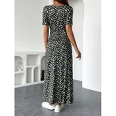 Lucky Life Kadın Kısa Kollu Kruvaze Yakalı çiçek Desenli Süprem Elbise - 9