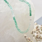 14 Ayar Altın Kaplama Doğal Gölgeli Yeşil Oniks Taşlı Minimal Gümüş Kolye - NGS00110 - 1