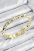 Mineli Pirinç Zirkon Taşlı Beyaz Çiçek Motifli Gold Kadın Kelepçe - 1