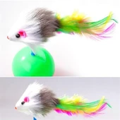 Kedi Oyun Topu Tüylü Fareli Hacı Yatmaz Eğitici Yavru Kedi Fare Kovalama Oyuncağı thumbnail 2