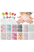 BURCU 1 Paket Karışık Yapışkanlı Kız Çocuk Desenli Karışık Renk 12'li Takma Tırnak 12 Adet - 2