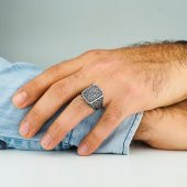 Selçuklu Motifli Desenli 925 Ayar Gümüş Yüzük thumbnail 2