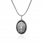 Aslan Kabartma İşlemeli 60 cm 925 Gümüş Kolye thumbnail 1