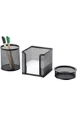 Cassa 3"lü Masaüstü Set Siyah Tel Kalemlik, Ataşlık, Kağıtlık Fx - 1