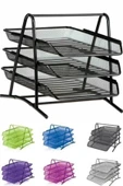 easyso 3'lü Siyah Evrak Rafı - Dosyalık - 3 Katlı Evrak Rafı - Metal Evrak Rafı - 5