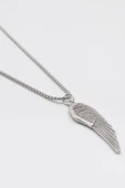 Melek Kanadı Örme Zincir Kolye - Antik Gümüş Kaplama - Kadın Erkek - 60 cm thumbnail 2