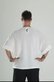 Beyaz Müslin Kumaş Oversize Fakir Kol T-Shirt - 4