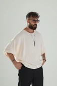 Bej Müslin Kumaş Oversize Fakir Kol T-Shirt - 3