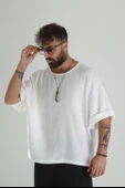 Beyaz Müslin Kumaş Oversize Fakir Kol T-Shirt - 1