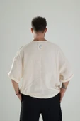 Bej Müslin Kumaş Oversize Fakir Kol T-Shirt - 4