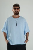 Mavi Müslin Kumaş Oversize Fakir Kol T-Shirt - 3