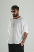 Beyaz Müslin Kumaş Oversize Fakir Kol T-Shirt - 3