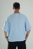 Mavi Müslin Kumaş Oversize Fakir Kol T-Shirt - 4
