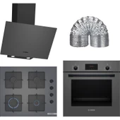 Bosch Gri 3 Lü Ankastre Set 326 (HBF512BH1T-POP6C9P30O-DWK64PJ70T) - Baca Borusu ile Birlikte - 1