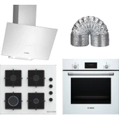 Bosch Beyaz 3 Lü Ankastre Set 325 ( HBF512BW1T - POP6C2P30O - DWK64PJ20T ) - Baca Borusu ile Birlikte - 1