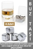 Yıkanabilir Kokteyl İçki Alkol Viski Sulandırmayan Saklama Kutulu Metal Kaplama Buz Taşı 4 Adet thumbnail 1