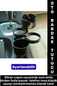Oto Bardaklık Kullanım Kablo Geçişli Küçük Eşya Bardak Ayarlanabilir Araç İçi Çoklu Bardak Tutacağı - 1