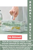 Dayanıklı Sert Plastik Zahmetsiz BPA İçermez Şeffaf Kapaklı Hazneli 56 Bölmeli Basmalı Pratik Buzluk thumbnail 1