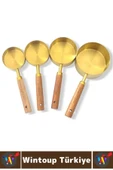 Pratik Mutfak Yemek Hazırlık Bakliyat Sıvı Ölçüm Estetik Gold Renk 4lü Ahşap Saplı Metal Ölçü Kaşığı thumbnail 2