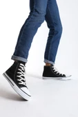 JY0423 AXE Bağcıklı Keten Kumaş Erkek Günlük Sneaker Ayakkabı KBT - Siyah - 2
