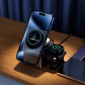 Acefast Katlanabilir Kablosuz Masaüstü Hızlı Şarj Standı - 23W Kablosuz Şarj Çıkışlı - Magsafe , Apple Watch ve Airpods Uyumlu - E18 - 5