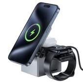 Acefast Katlanabilir Kablosuz Masaüstü Hızlı Şarj Standı - 23W Kablosuz Şarj Çıkışlı - Magsafe , Apple Watch ve Airpods Uyumlu - E18 - 3