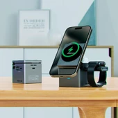 Acefast Katlanabilir Kablosuz Masaüstü Hızlı Şarj Standı - 23W Kablosuz Şarj Çıkışlı - Magsafe , Apple Watch ve Airpods Uyumlu - E18 - 4